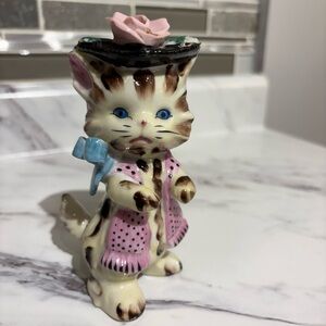 Vintage Ceramic Kitty Cat figurine Anthropomorphic Victorian Parisian Kitty